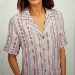 ROCKS & INDIGO STRIPE NOTCH COLLAR CAMP SHIRT XS